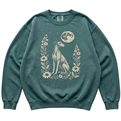Blue Spruce Moon Flowers Greyhound Comfort Colors sweatshirt, flat view