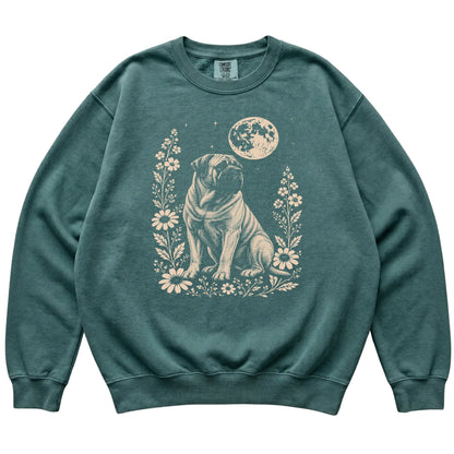 Blue Spruce Moon Flowers Mastiff Comfort Colors sweatshirt, flat view