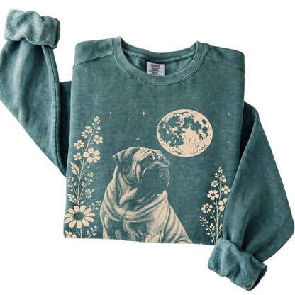 Blue Spruce Moon Flowers Mastiff Comfort Colors sweatshirt, folded view