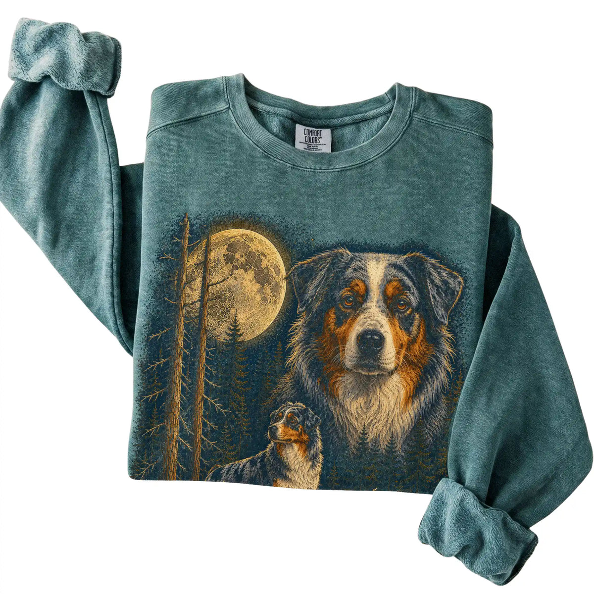 Australian Shepherd Wildwood Moon Sweatshirt in Blue Spruce