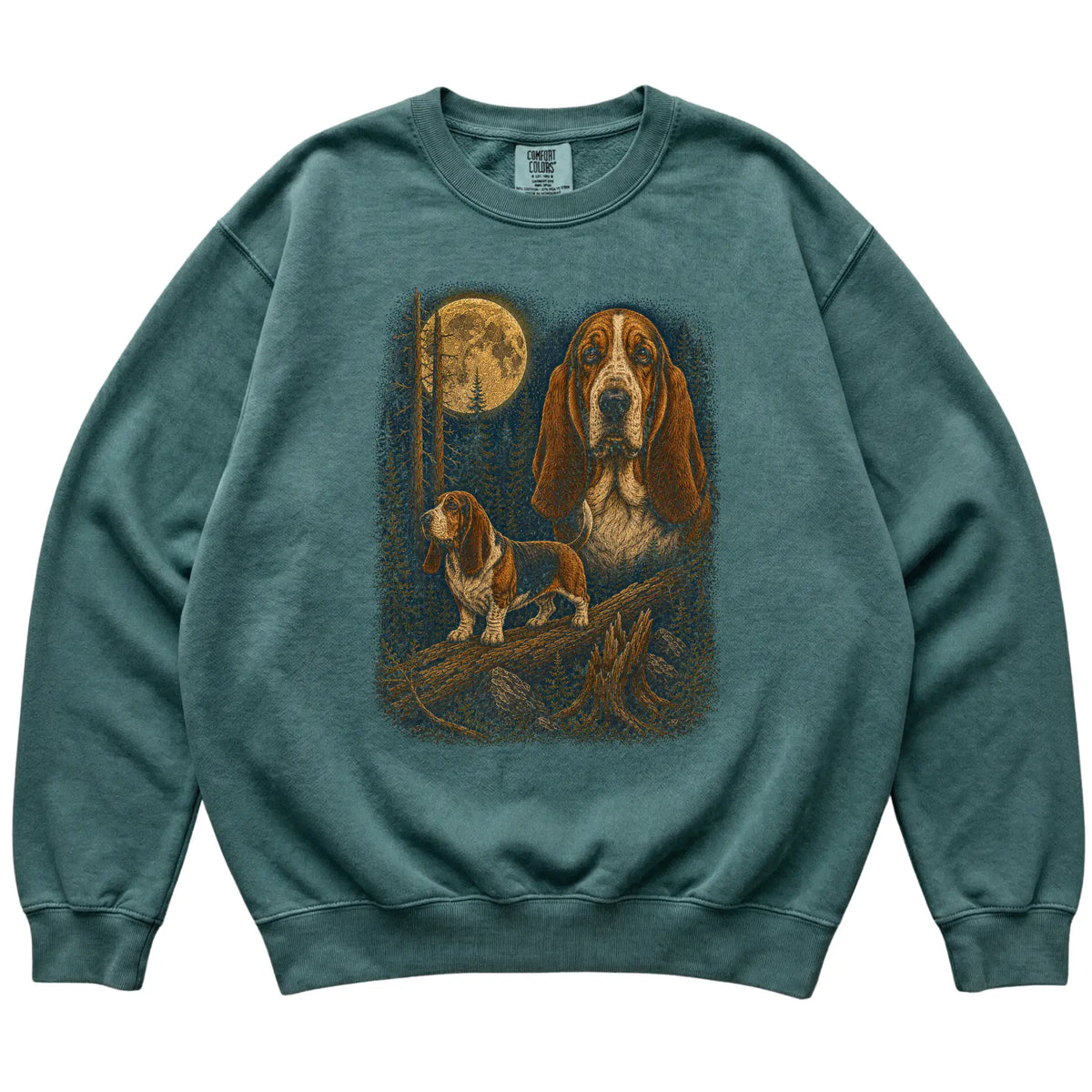 Basset Hound Wildwood Moon Sweatshirt in Blue Spruce