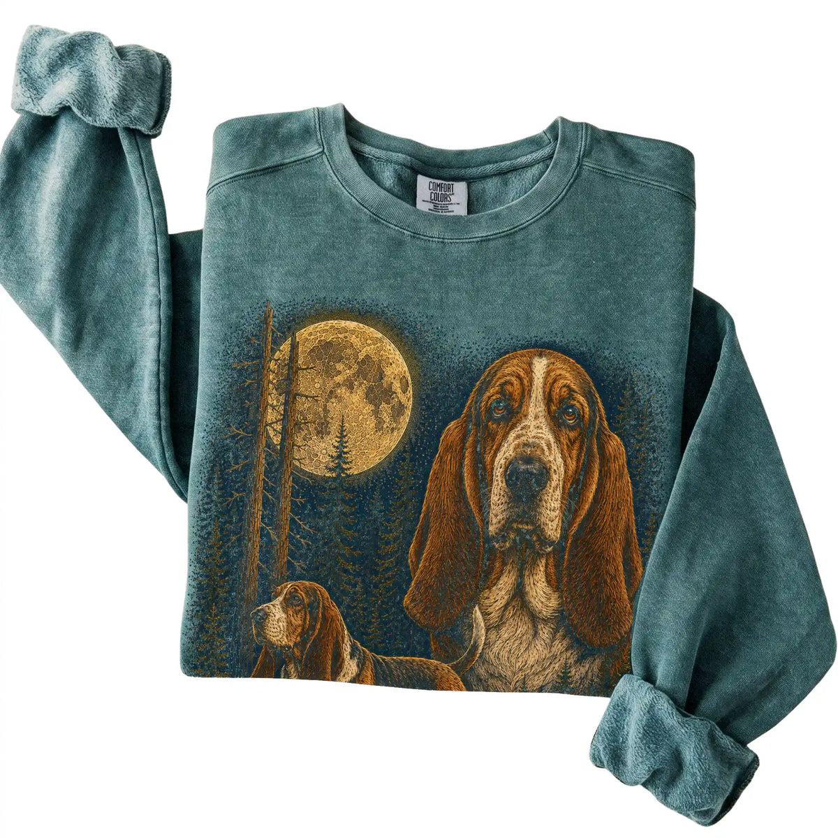 Basset Hound Wildwood Moon Sweatshirt in Blue Spruce