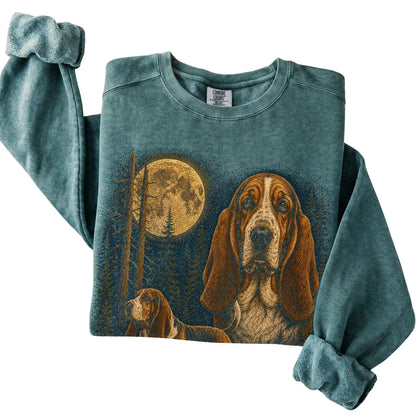 Basset Hound Wildwood Moon Sweatshirt in Blue Spruce
