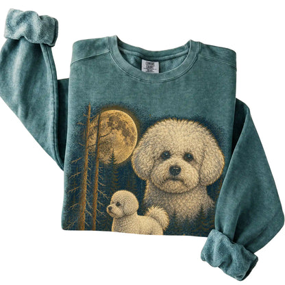 Bichon Frise Wildwood Moon Sweatshirt in Blue Spruce