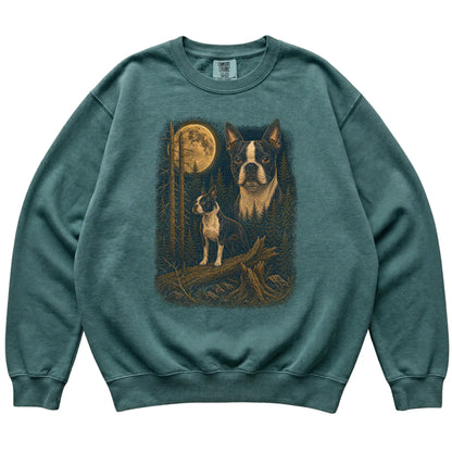 Boston Terrier Wildwood Moon Sweatshirt in Blue Spruce