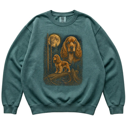 Cocker Spaniel Wildwood Moon Sweatshirt in Blue Spruce