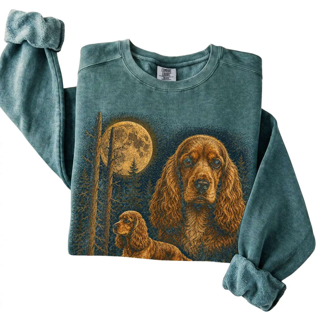 Cocker Spaniel Wildwood Moon Sweatshirt in Blue Spruce