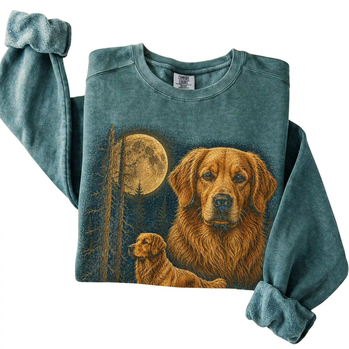 Golden Retriever Wildwood Moon Sweatshirt in Blue Spruce