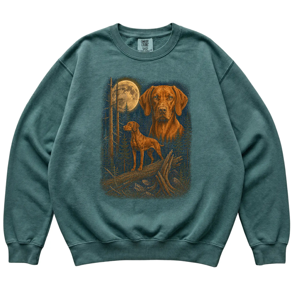 Vizsla Wildwood Moon Sweatshirt in Blue Spruce