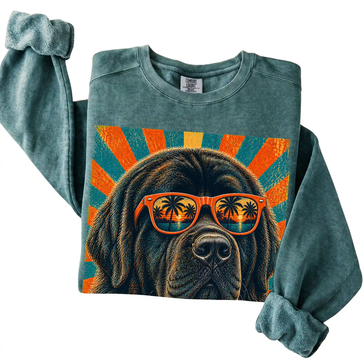 Folded Blue Spruce Comfort Colors sweatshirt with a Retro Newfie Dad design
