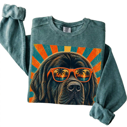 Folded Blue Spruce Comfort Colors sweatshirt with a Retro Newfie Dad design