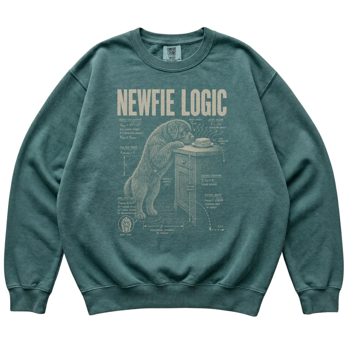 Blue Spruce Newfie Logic T-Shirt laid flat