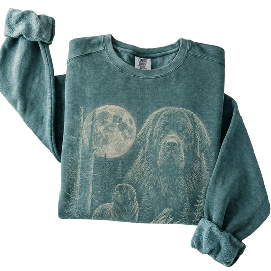 Blue Spruce Newfie Moonlit Forest Comfort Colors sweatshirt, folded view