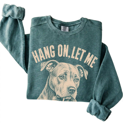 Blue Spruce Comfort Colors sweatshirt featuring Pitbull Iced Coffee Overthink, folded presentation