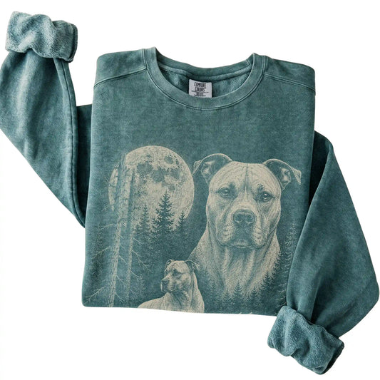 Blue Spruce Pitbull Moonlit Forest Comfort Colors sweatshirt, folded view