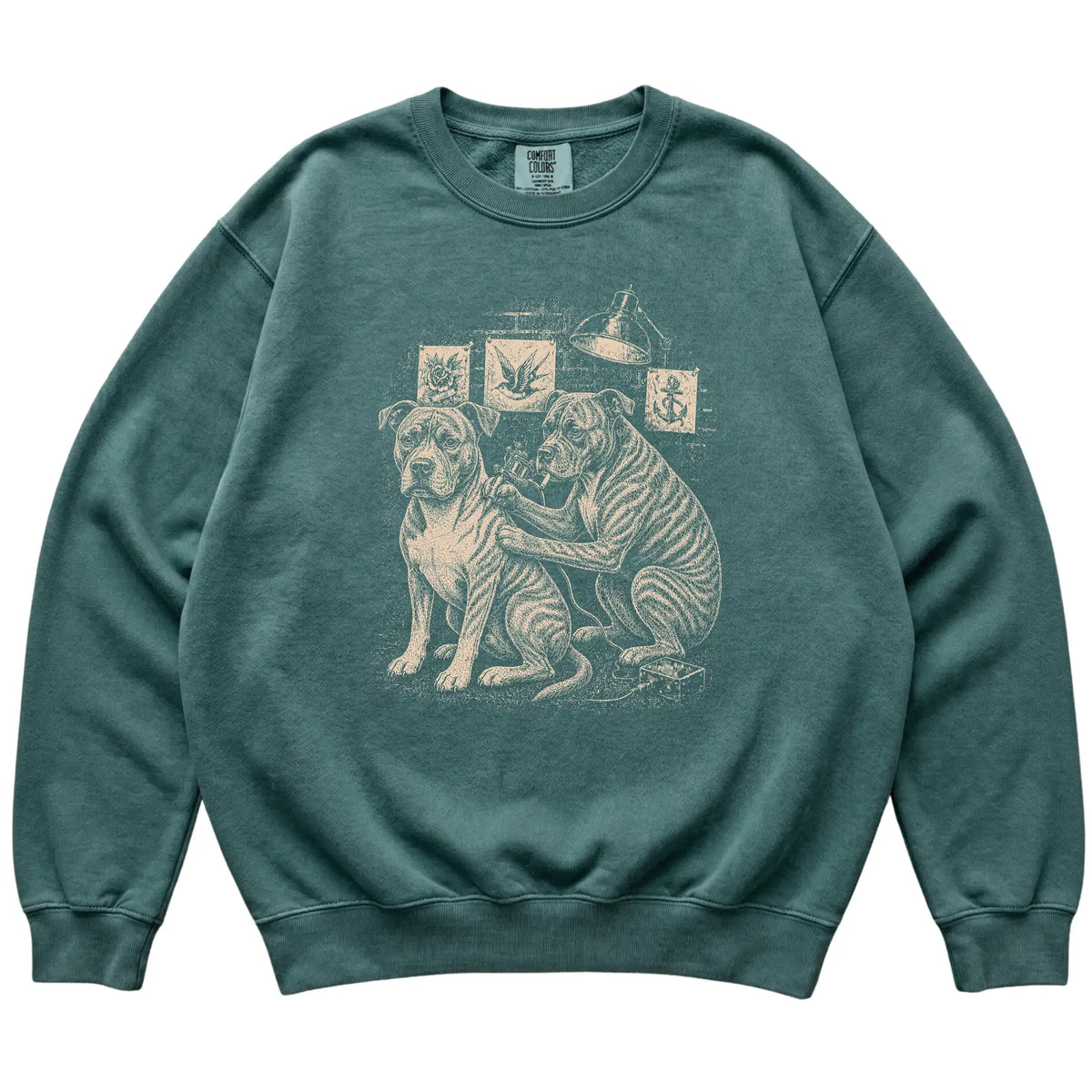 Blue Spruce Pitbull Dog Tattoo Artist shirt laid flat