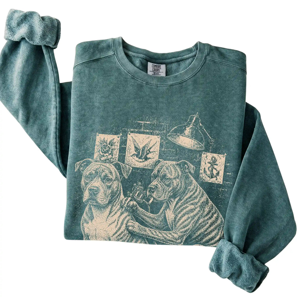 Blue Spruce Pitbull Dog Tattoo Artist folded detail view