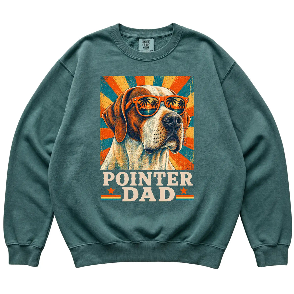 Retro Pointer Dad design on a Blue Spruce Comfort Colors sweatshirt