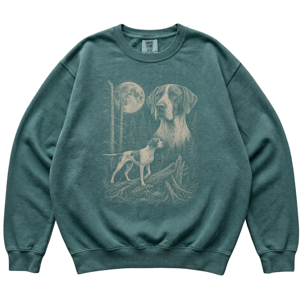 Blue Spruce Pointer Moonlit Forest Comfort Colors sweatshirt, flat view