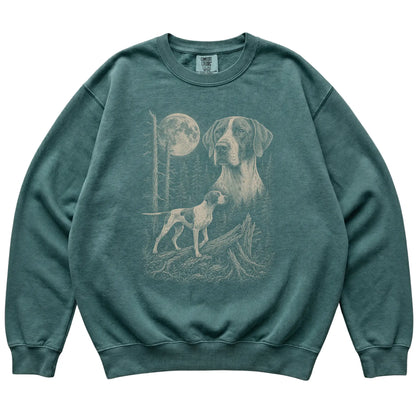 Blue Spruce Pointer Moonlit Forest Comfort Colors sweatshirt, flat view