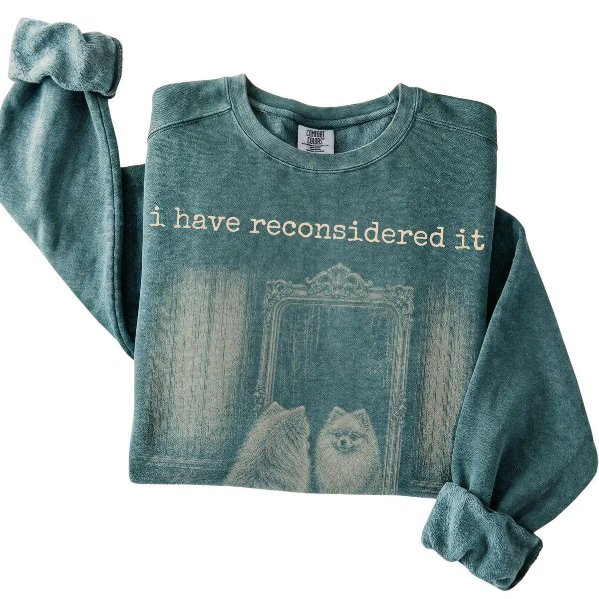 Blue Spruce Pomeranian The Answer Is Still No Comfort Colors sweatshirt, folded view