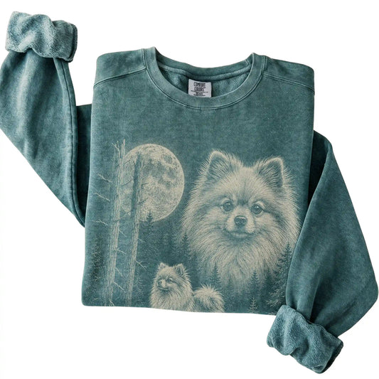 Blue Spruce Pomeranian Moonlit Forest Comfort Colors sweatshirt, folded view