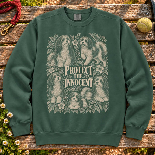 Protect the Innocent Havanese design on a Blue Spruce sweatshirt