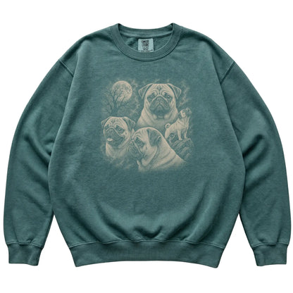 Pug 90s Moon Sweatshirt in Blue Spruce — flat lay