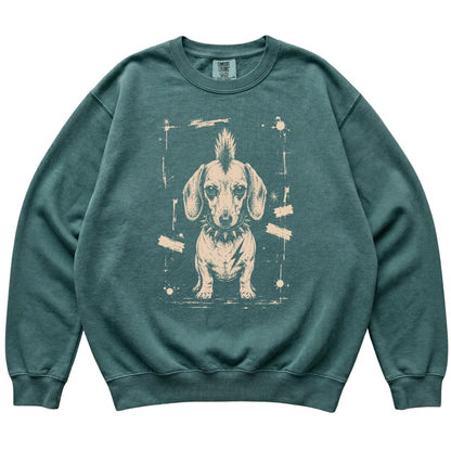Blue Spruce Punk Rock Dachshund Comfort Colors sweatshirt, flat view