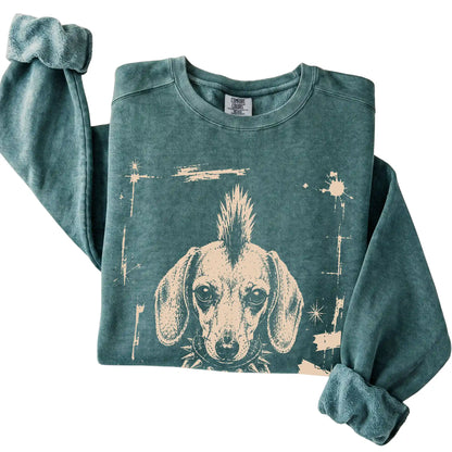 Blue Spruce Punk Rock Dachshund Comfort Colors sweatshirt, folded view