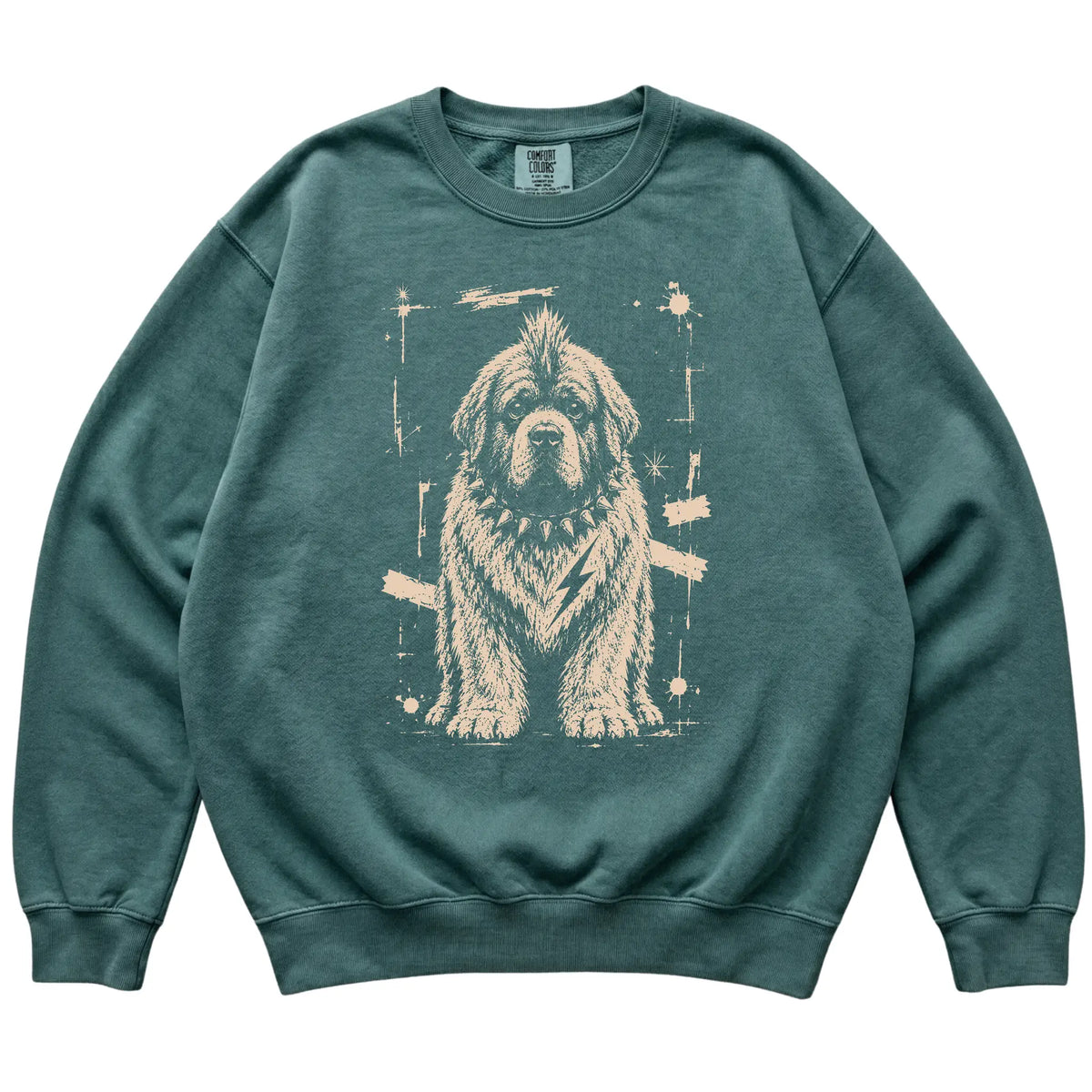 Blue Spruce Punk Rock Newfie Comfort Colors sweatshirt, flat view