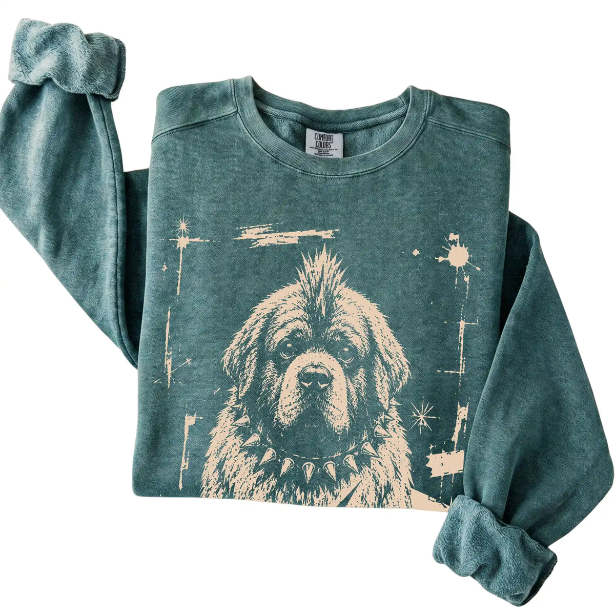Blue Spruce Punk Rock Newfie Comfort Colors sweatshirt, folded view