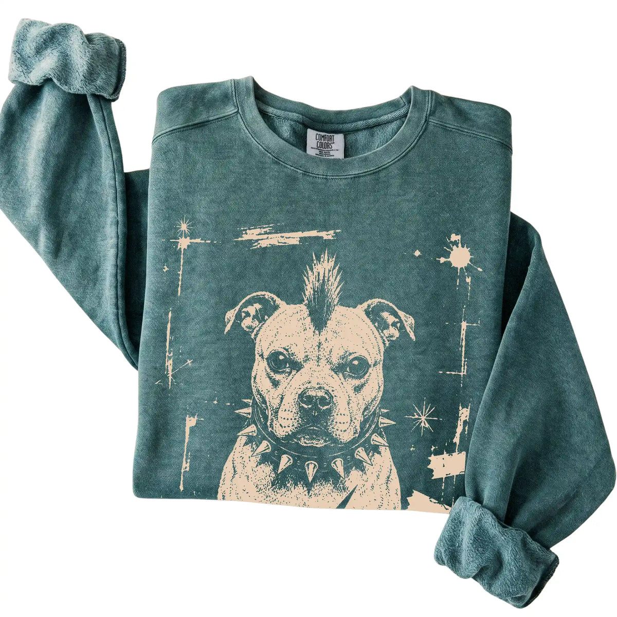 Blue Spruce Punk Rock Pitbull Comfort Colors sweatshirt, folded view