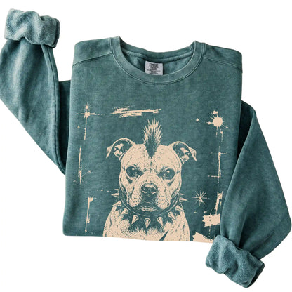 Blue Spruce Punk Rock Pitbull Comfort Colors sweatshirt, folded view