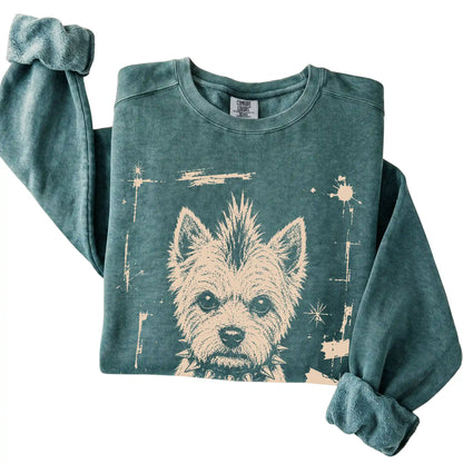 Blue Spruce Punk Rock Westie Comfort Colors sweatshirt, folded view