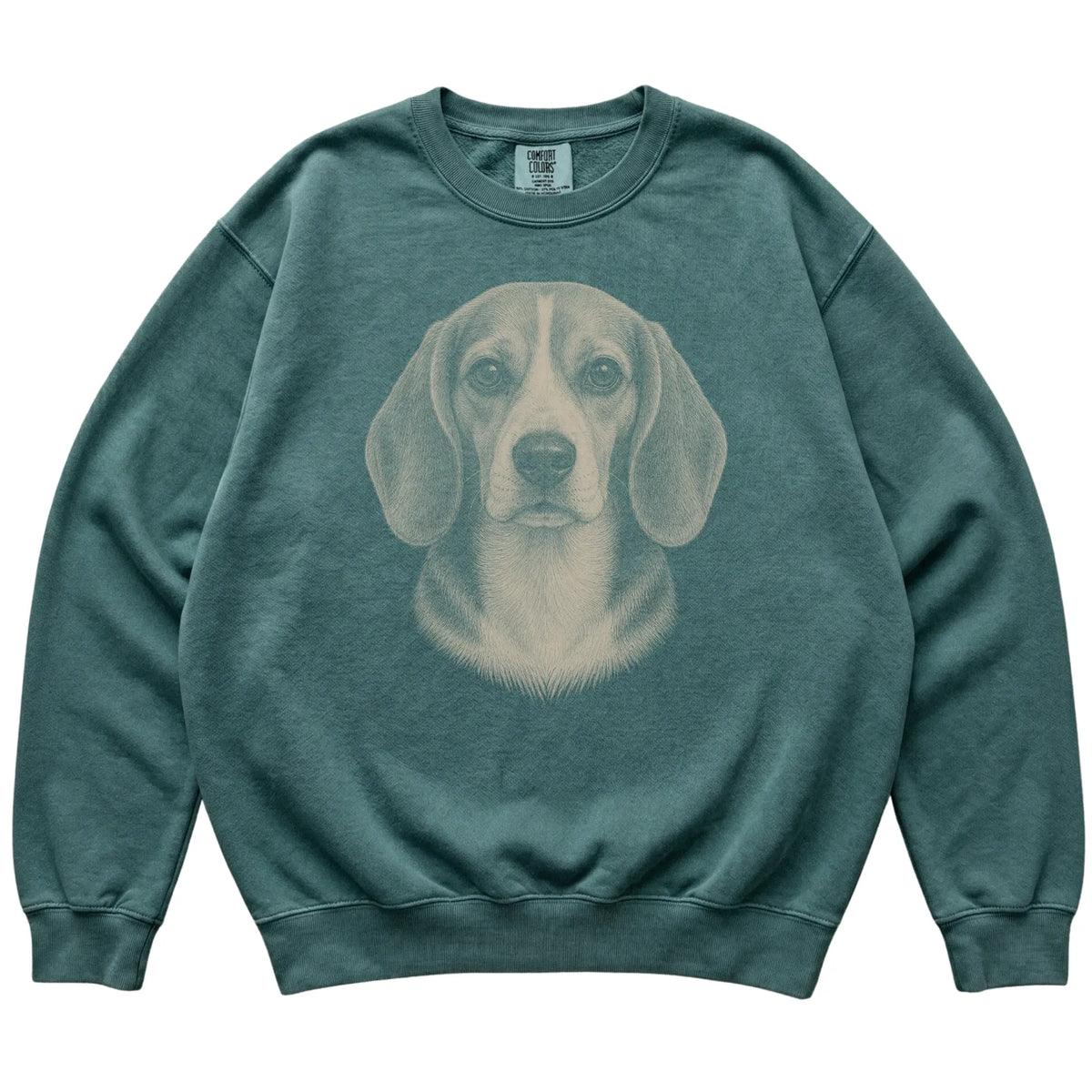 Blue Spruce Realistic Drawing Beagle Comfort Colors sweatshirt, flat view