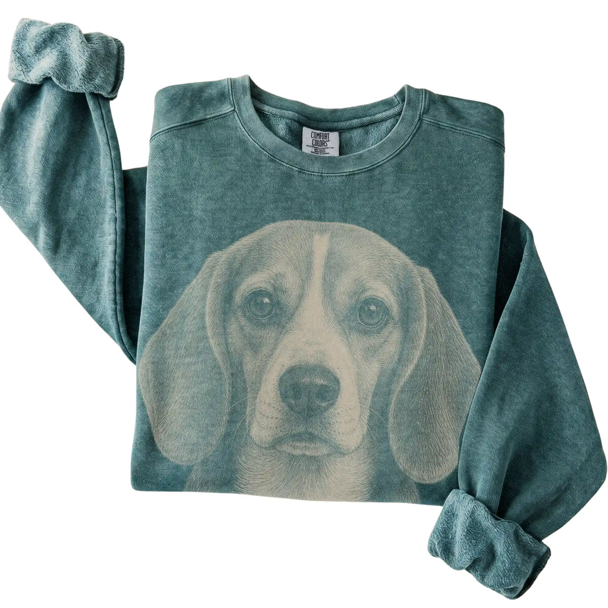 Blue Spruce Realistic Drawing Beagle Comfort Colors sweatshirt, folded view
