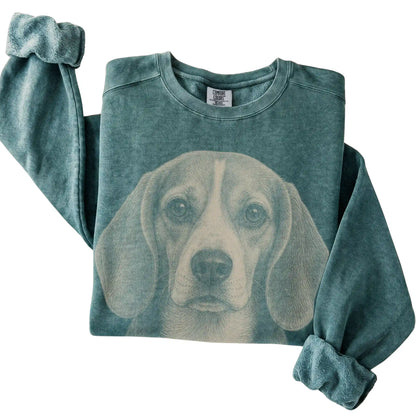 Blue Spruce Realistic Drawing Beagle Comfort Colors sweatshirt, folded view
