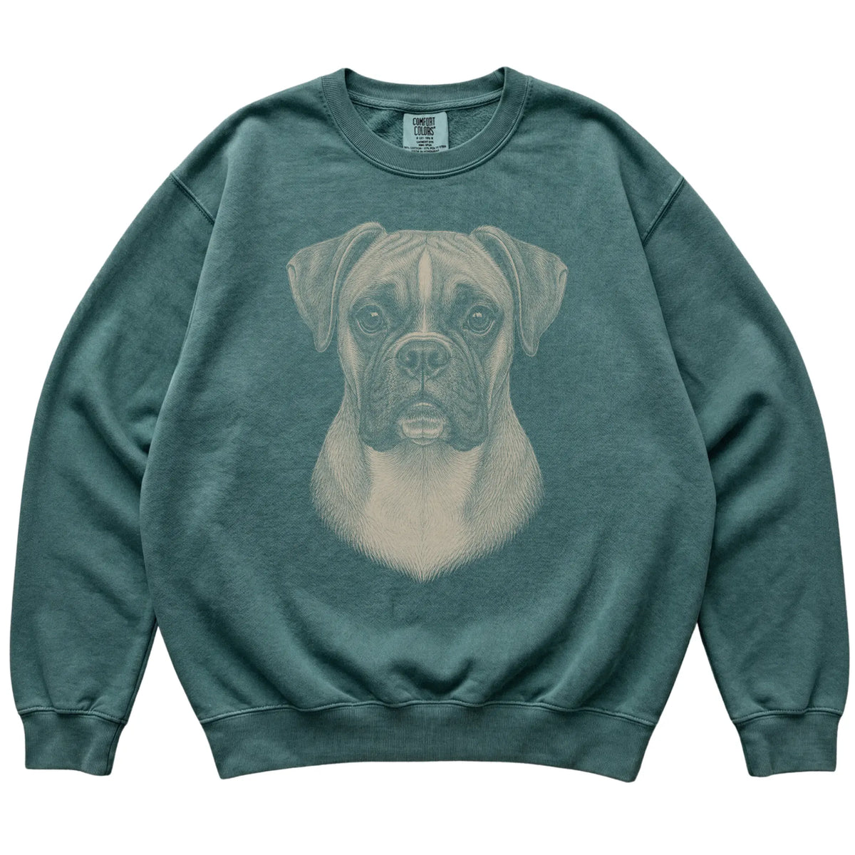 Blue Spruce Realistic Drawing Boxer Comfort Colors sweatshirt, flat view