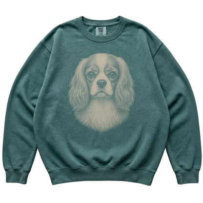 Blue Spruce Realistic Drawing Cavalier King Charles Spaniel Comfort Colors sweatshirt, flat view