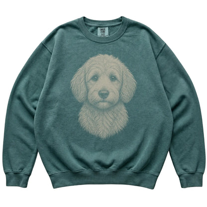 Blue Spruce Realistic Drawing Goldendoodle Comfort Colors sweatshirt, flat view