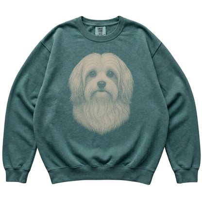 Blue Spruce Realistic Drawing Havanese Comfort Colors sweatshirt, flat view