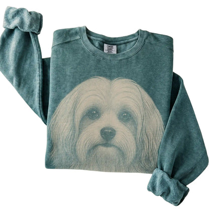 Blue Spruce Realistic Drawing Havanese Comfort Colors sweatshirt, folded view