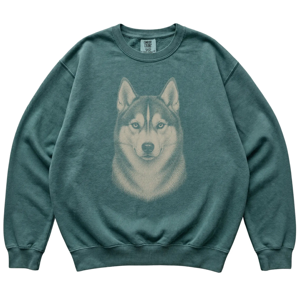 Blue Spruce Realistic Drawing Husky Comfort Colors sweatshirt, flat view