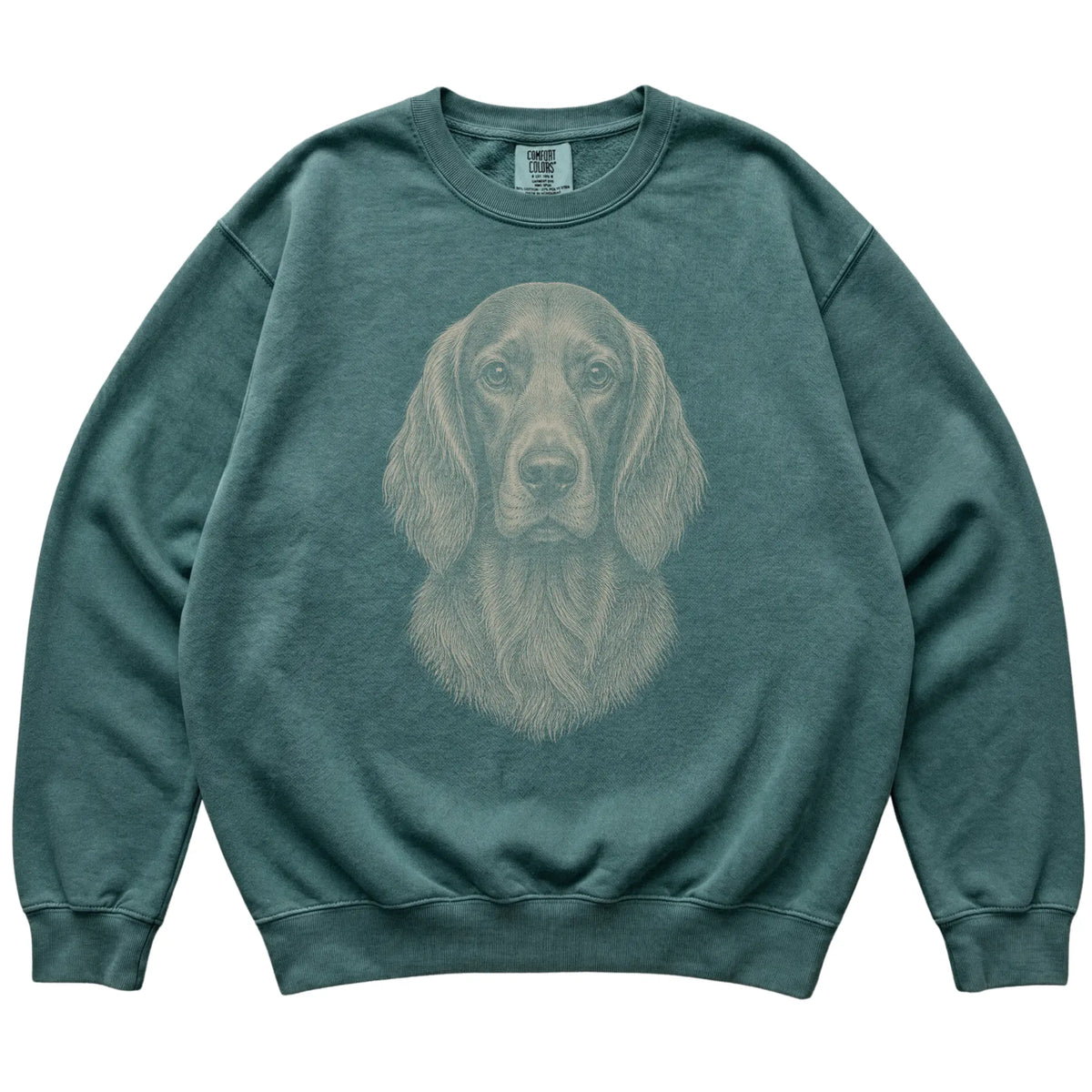 Blue Spruce Realistic Drawing Irish Setter Comfort Colors sweatshirt, flat view