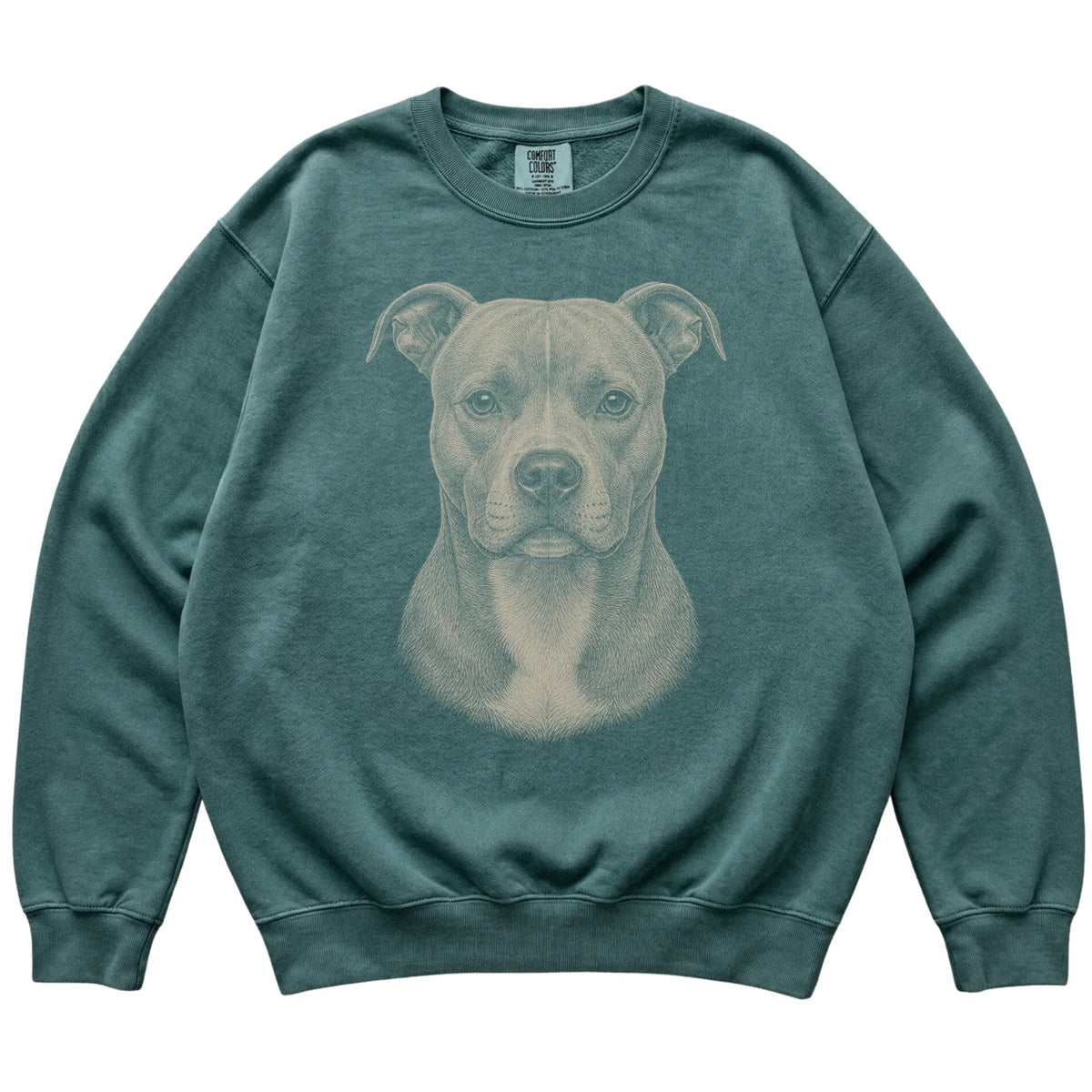 Blue Spruce Realistic Drawing Pitbull Comfort Colors sweatshirt, flat view