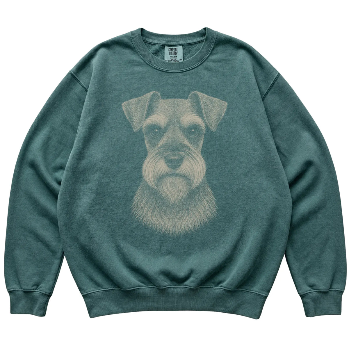 Blue Spruce Realistic Drawing Schnauzer Comfort Colors sweatshirt, flat view