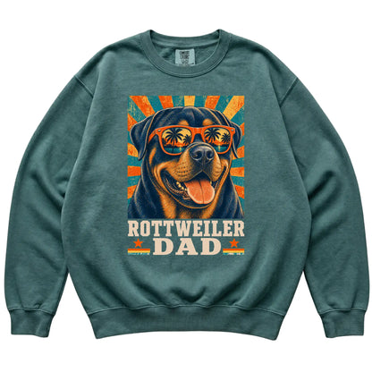 Retro Rottweiler Dad design on a Blue Spruce Comfort Colors sweatshirt