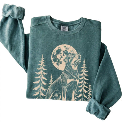 Rottweiler Howling at the Moon Comfort Colors sweatshirt in Blue Spruce