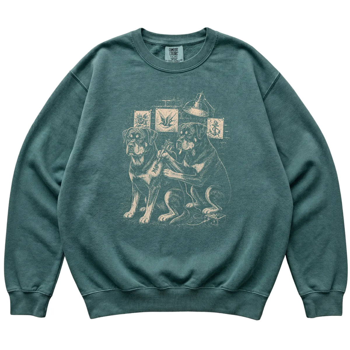 Blue Spruce Rottweiler Dog Tattoo Artist shirt laid flat